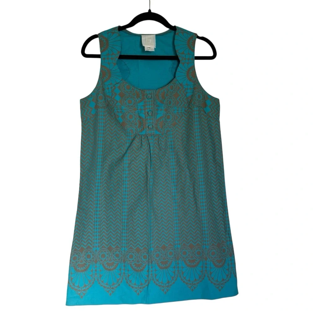 Anna Sui for Anthropologie Endless Chevron Blue Printed Shift Dress Size 10 - Picture 2 of 8